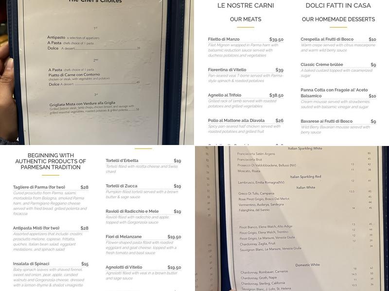 Parma Restaurant Menu