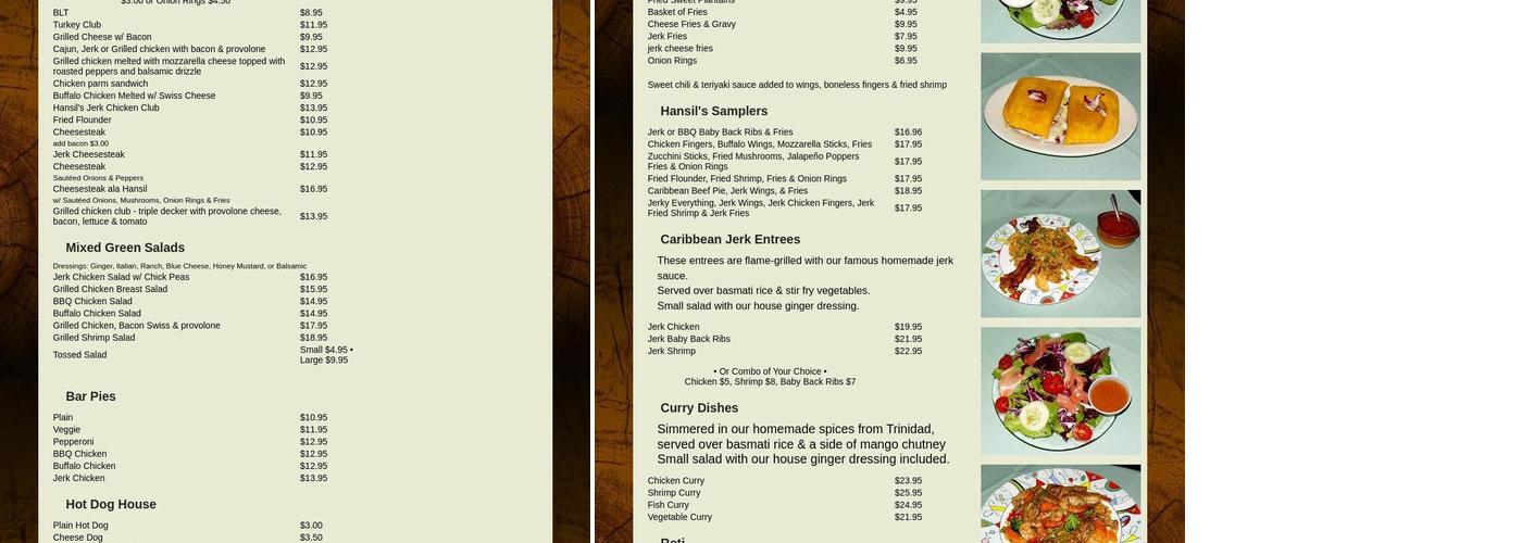 Hansil's Bar & Grill Menu