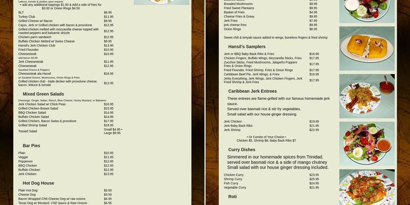 Hansil's Bar & Grill Menu