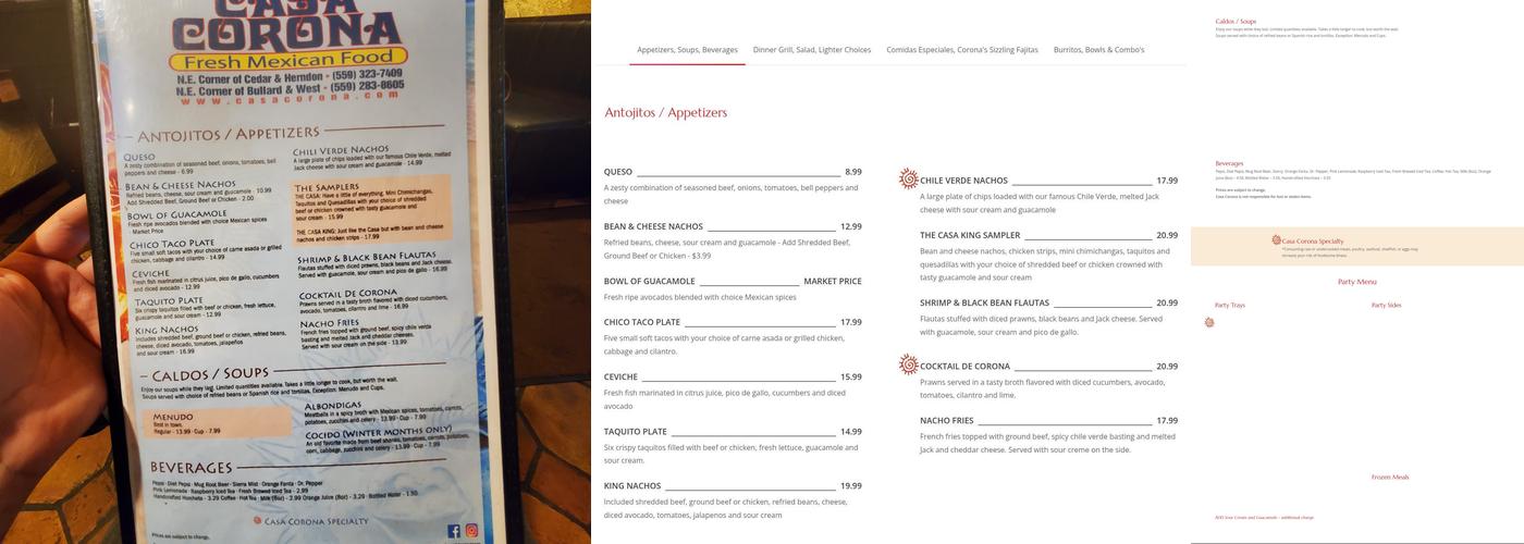 Casa Corona Menu