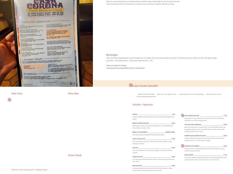 Casa Corona Menu