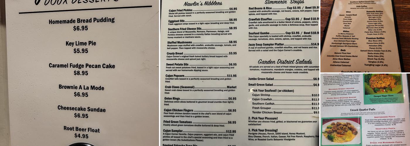 Cajun Corner on Broad Menu