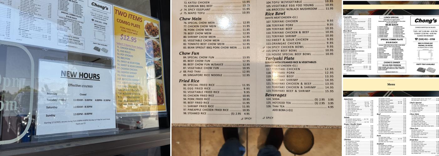 Chong's Chinese Bar'b'que & Salads Menu