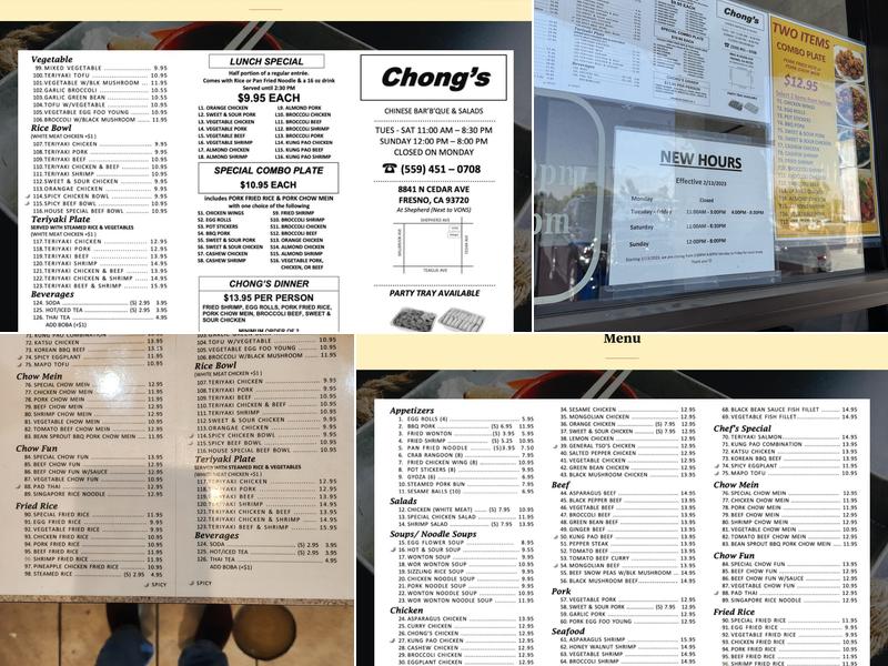 Chong's Chinese Bar'b'que & Salads Menu