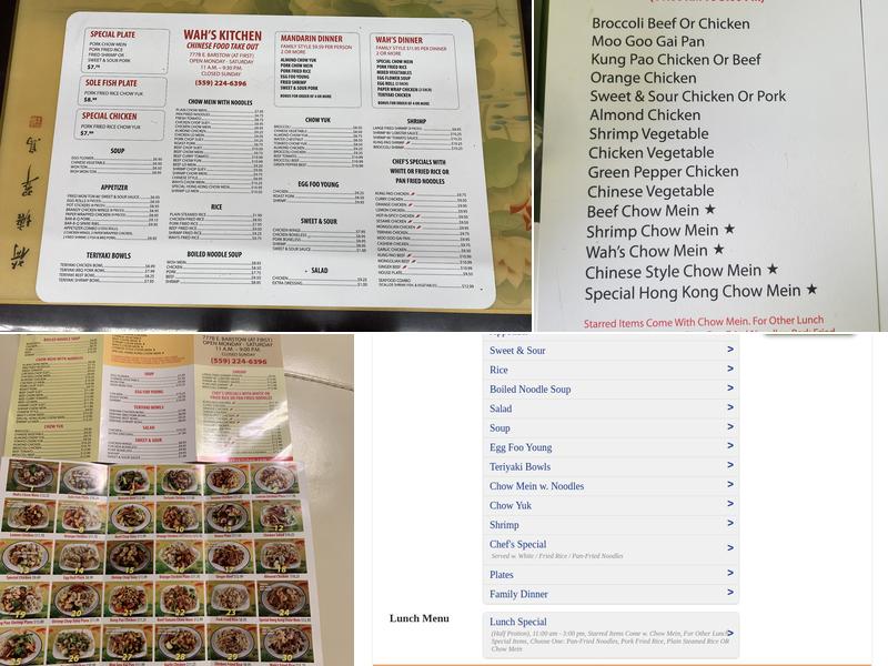 Wah's Kitchen Menu