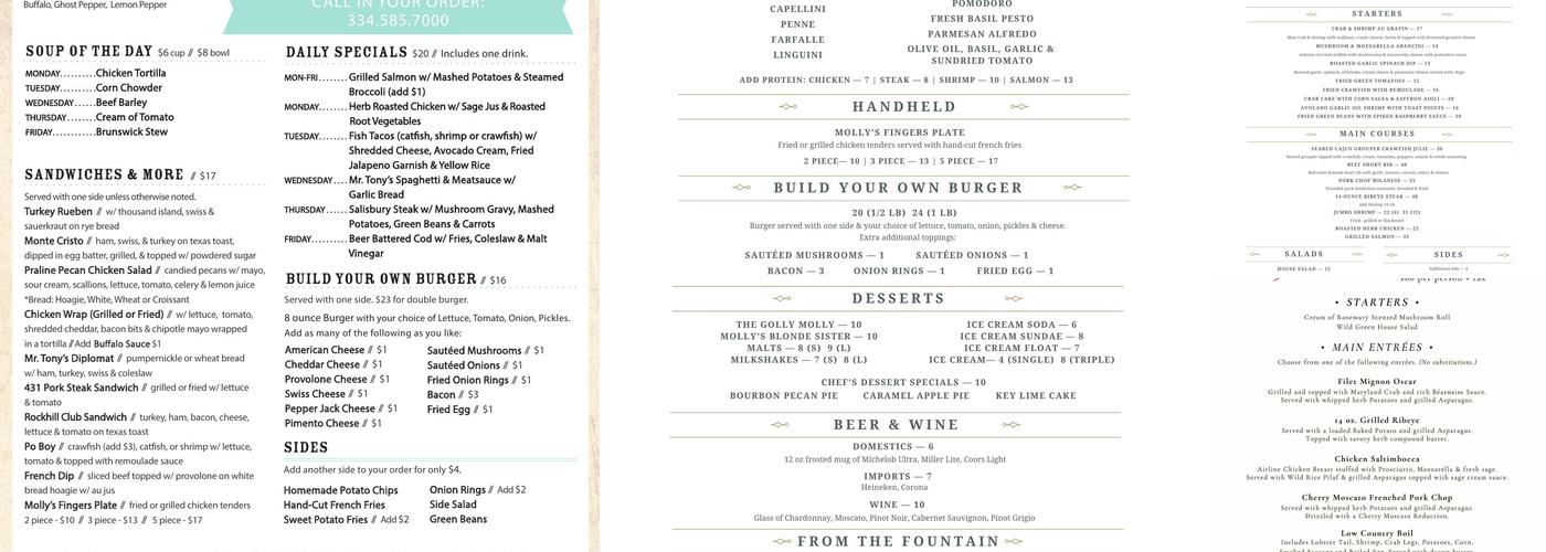 Huggin Molly's Menu