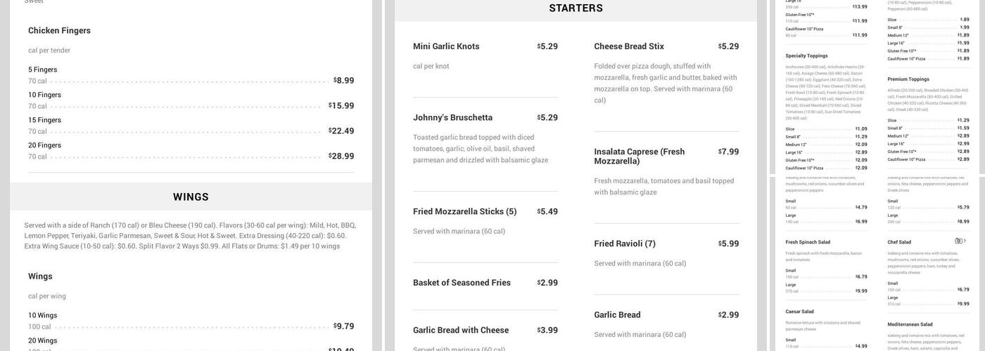 Johnny's New York Style Pizza Menu