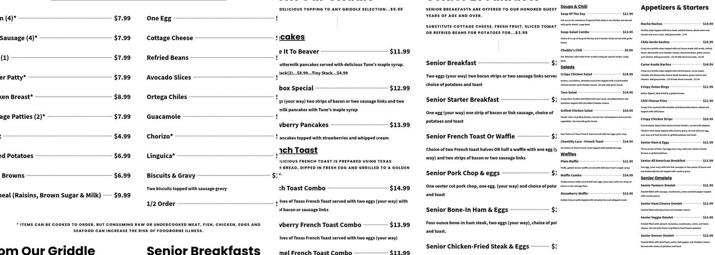 Chubby's Diner Menu