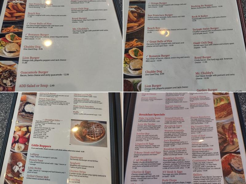 Chubby's Diner Menu