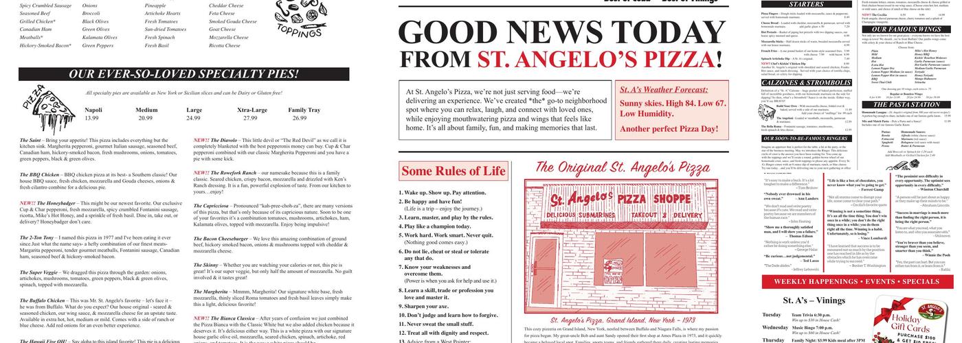 St Angelo's Pizza Menu