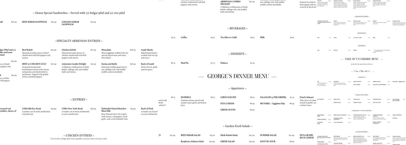 George's Bar & Grill Menu