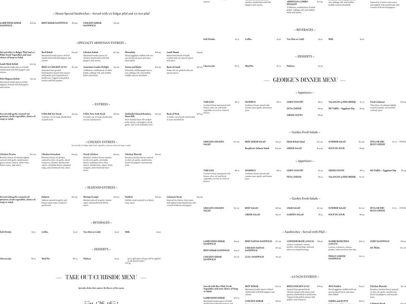George's Bar & Grill Menu