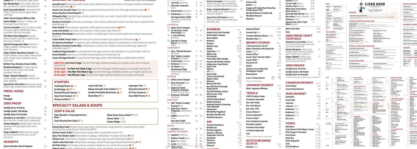 Elbow Room Bar & Grill Menu