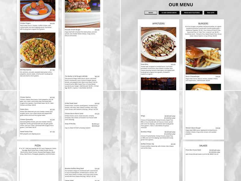 PressBox Sports Grill-NE Fresno Menu