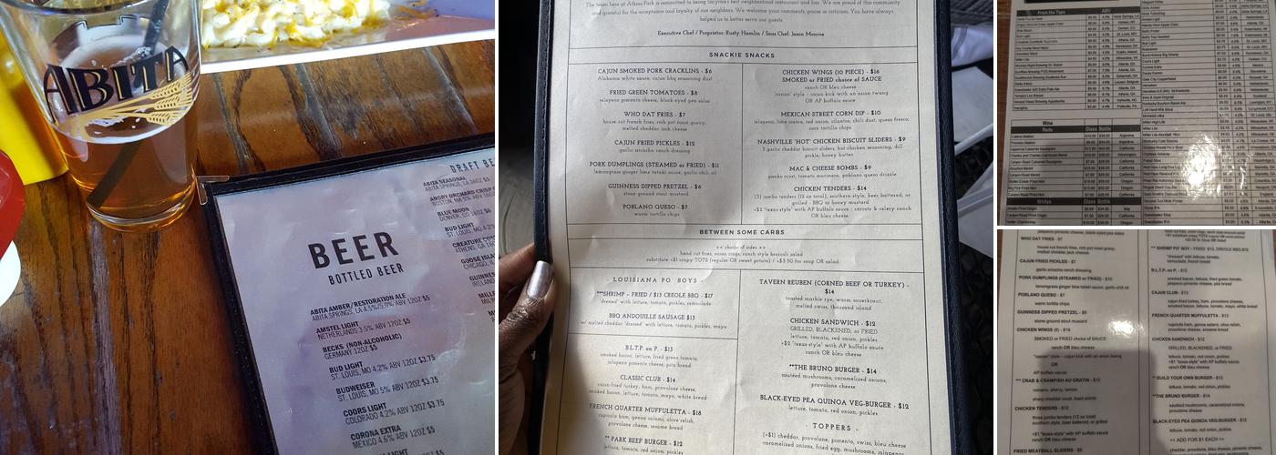 Atkins Park Tavern Menu