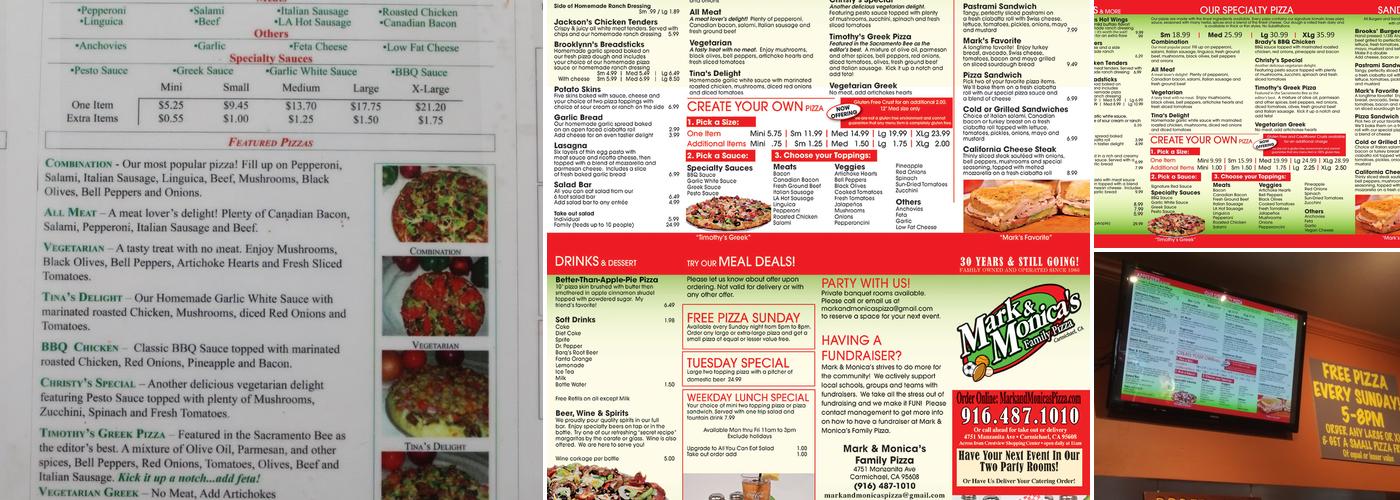 Mark & Monica's Family Pizza Menu