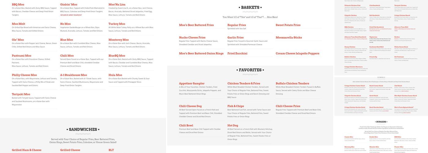 Moo Moo's Burger Barn Menu