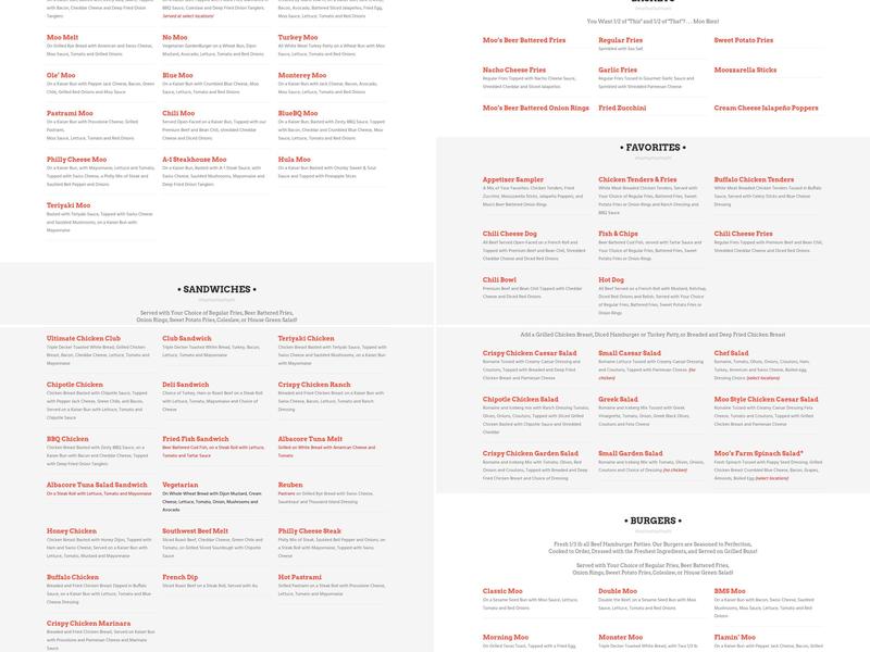 Moo Moo's Burger Barn Menu