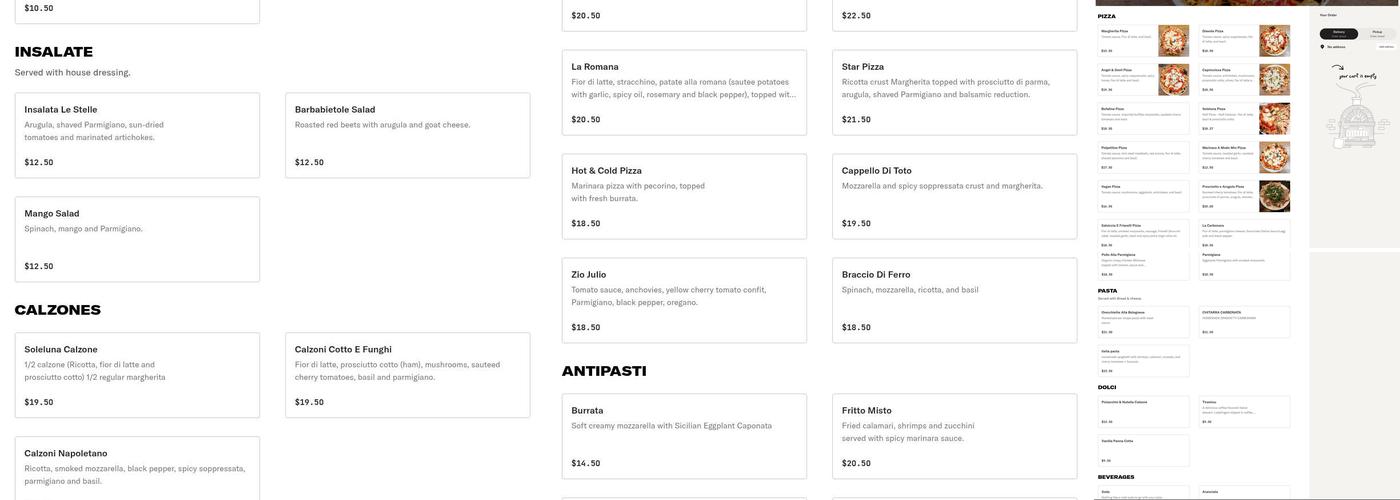 Sotto Le Stelle Menu