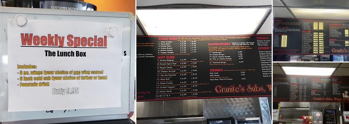 Granite's Subs Wings & Things Menu