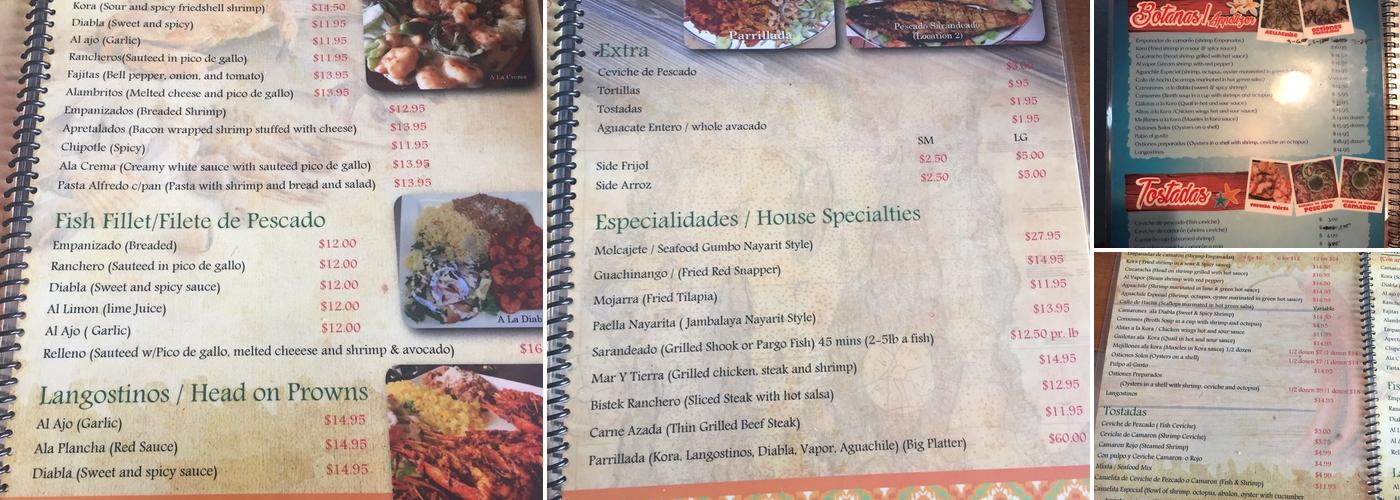Seafood Islitas de Nayarit Menu