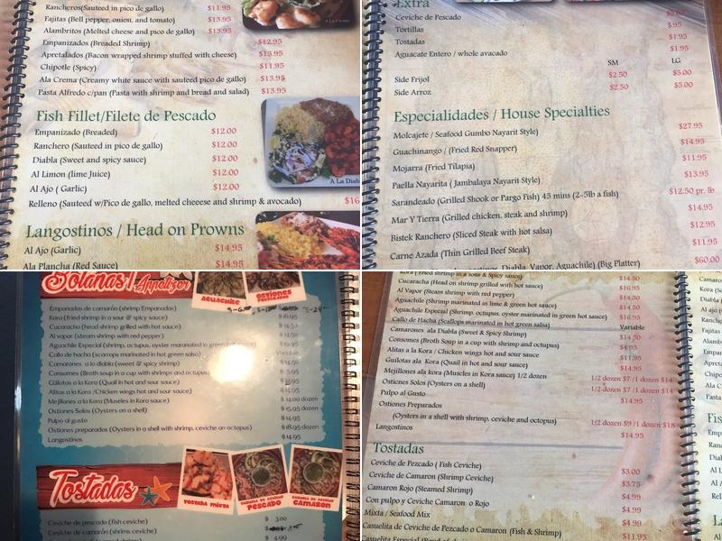 Seafood Islitas de Nayarit Menu