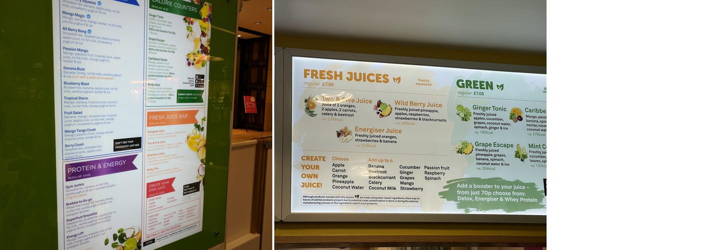 Boost Juice Bars UK Menu