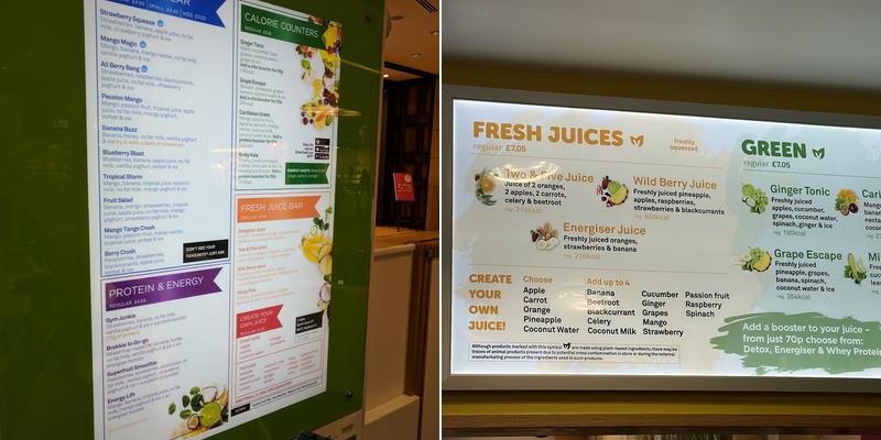 Boost Juice Bars UK Menu