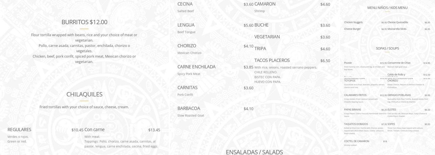 Juquila Menu
