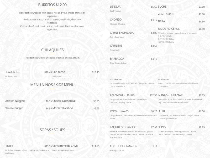 Juquila Menu
