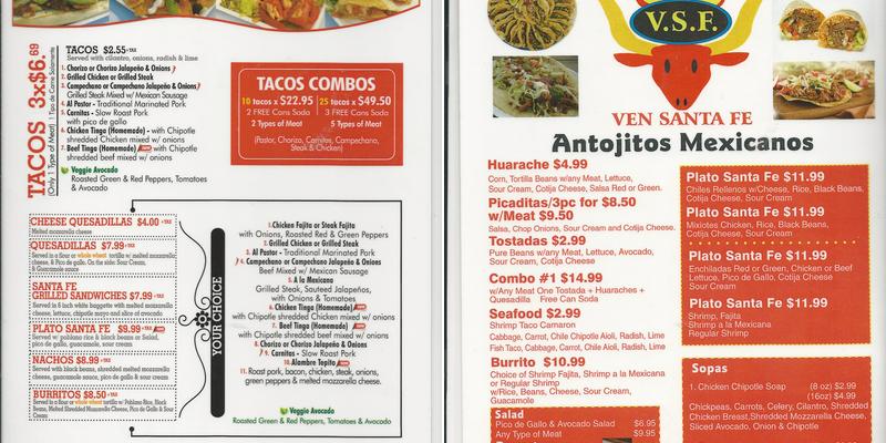 Ven Santa Fe Menu