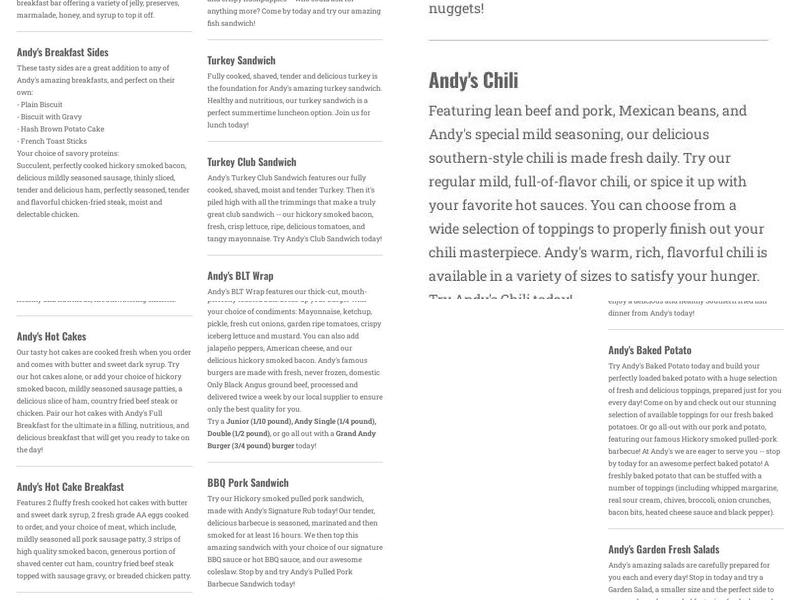 Andy's Menu