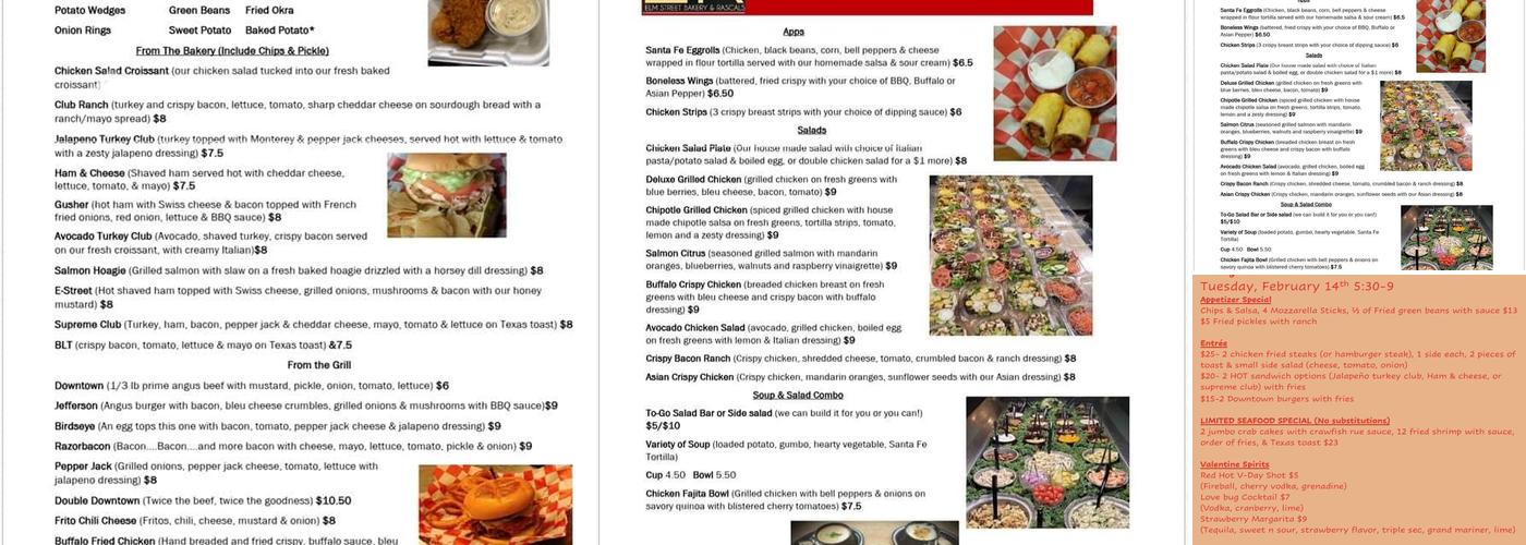 E & R Bar and Grill Menu