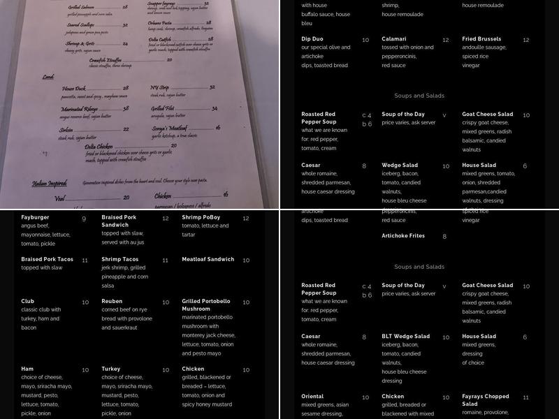 Fayrays Menu