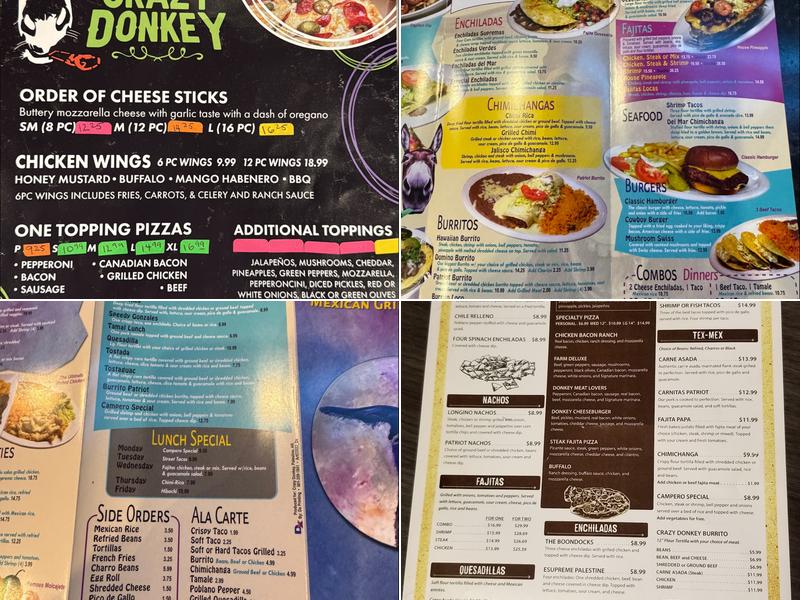 The Crazy Donkey Mexican Grill Menu