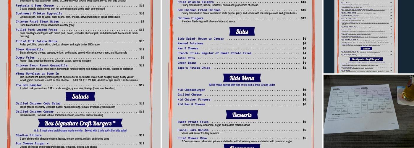 The Box Sports Bar & Grill Menu