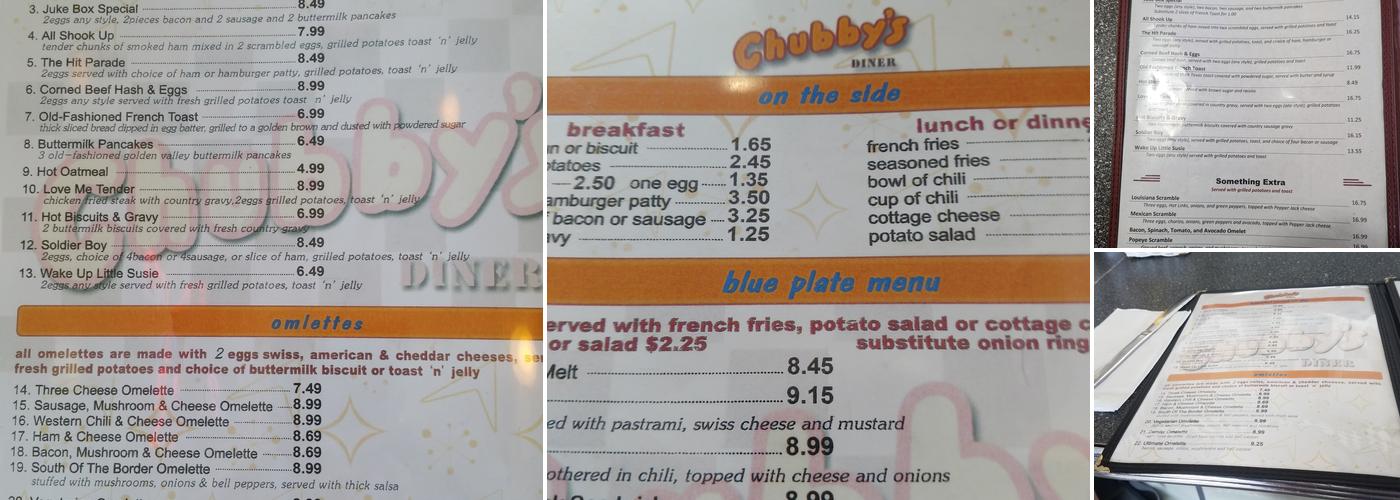 Chubby's Diner Menu