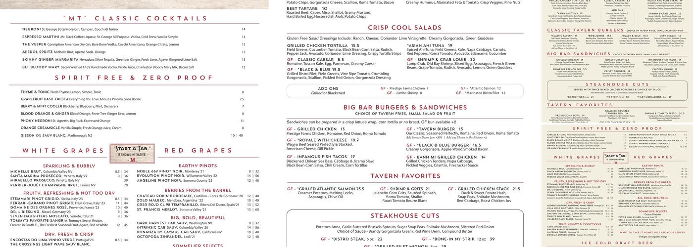 Marlow's Tavern Menu