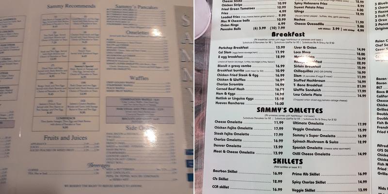Sammy's Restaurant Menu