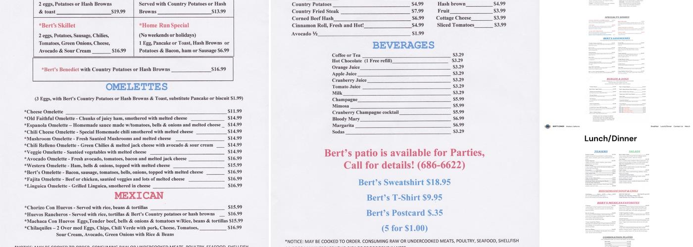 Bert's Diner Menu