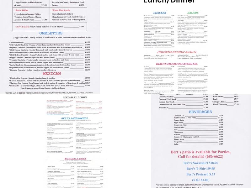 Bert's Diner Menu