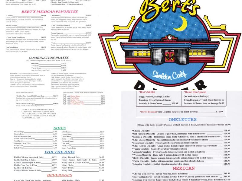 Bert's Diner Menu