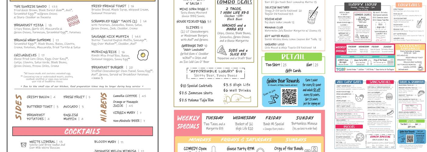 The Golden Bear Menu