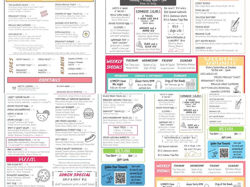 The Golden Bear Menu