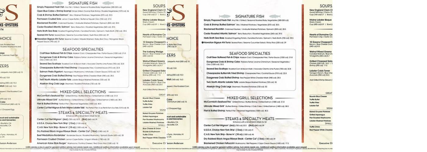 McCormick & Schmick's Seafood & Steaks Menu