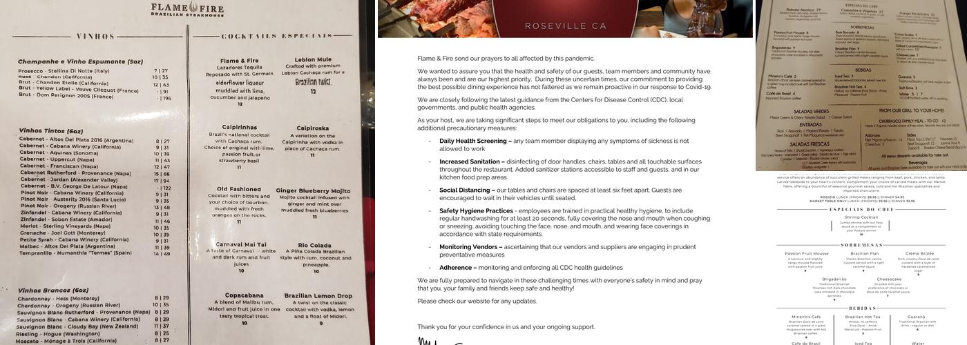 Flame & Fire Brazilian Steakhouse Menu