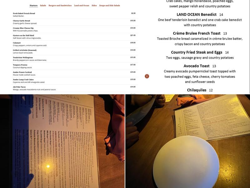 Land Ocean Restaurant Folsom Menu