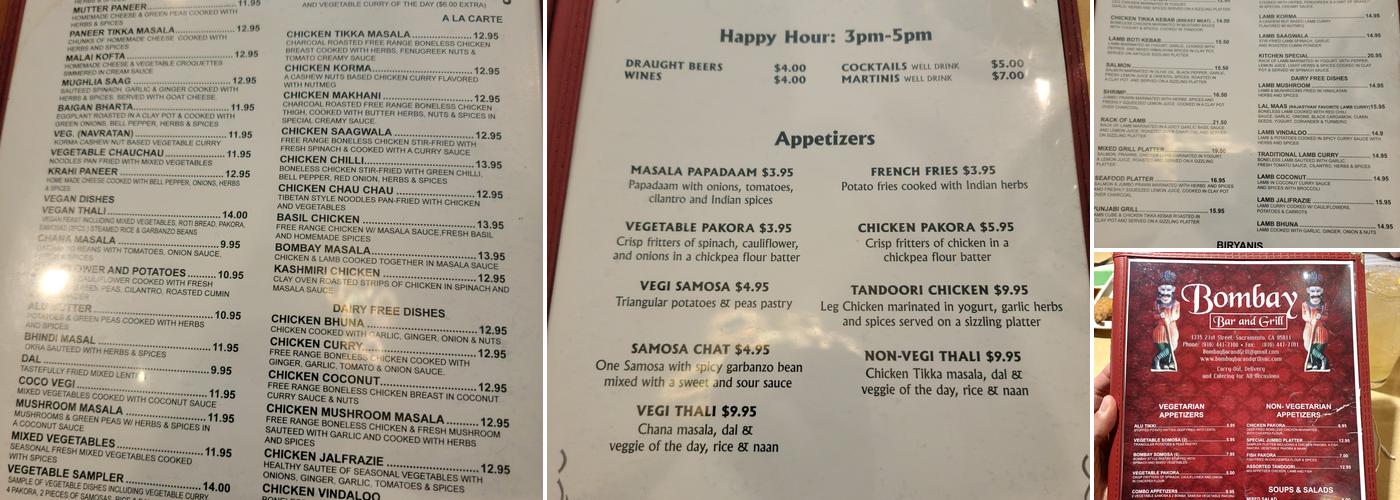 Bombay Bar & Grill Menu