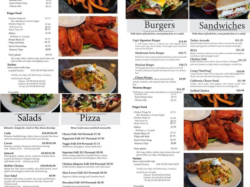 Caps Bar and Grill Menu