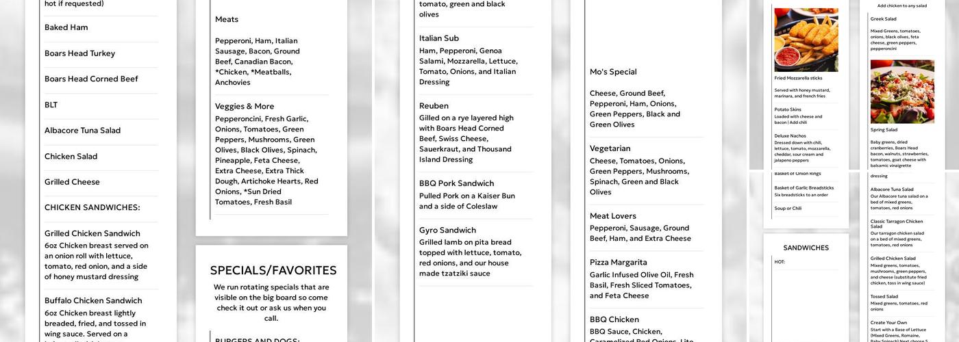 Mo's Pizza Menu